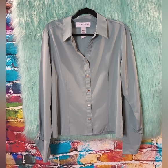 Sag Harbor Green Long Sleeve Button Down Top Size 16 - Picture 3 of 8
